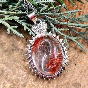 Nature Red Phantom Garden Oval Quartz Big Pendant Necklace